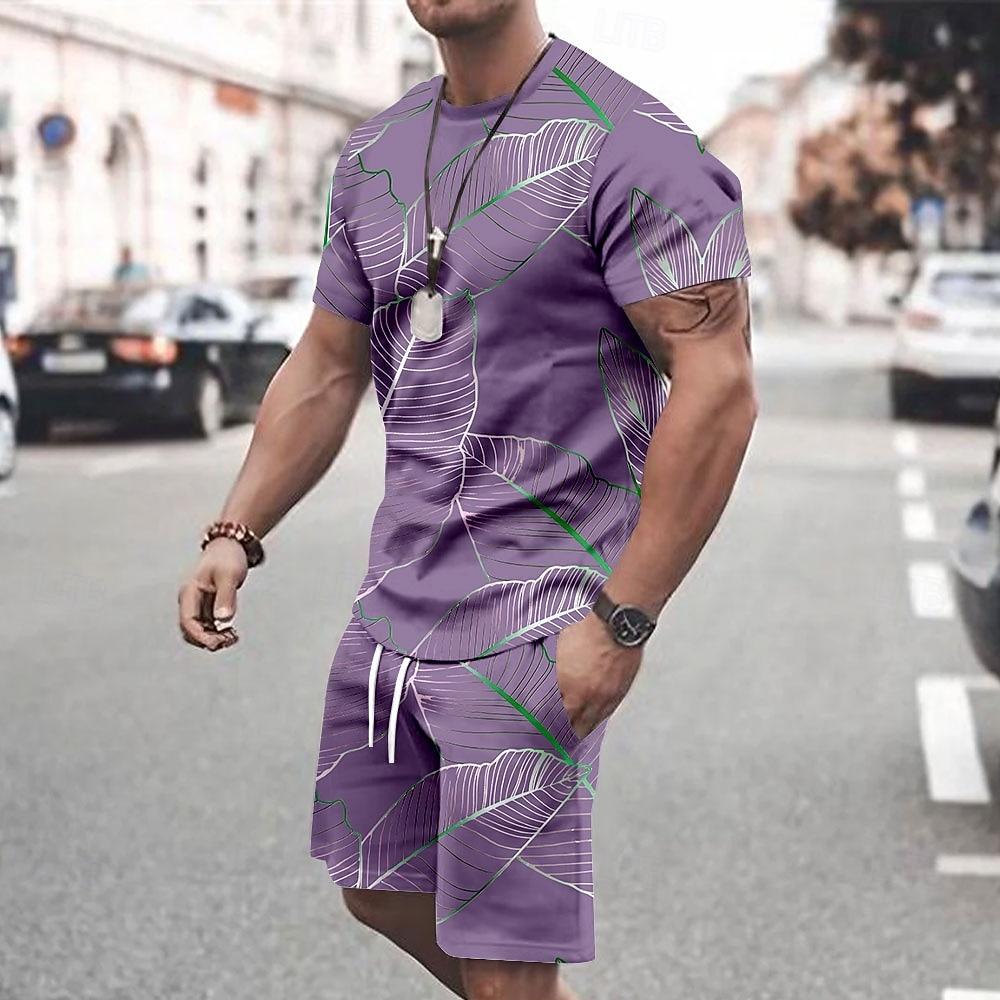 Men's Tropical Flowers Tees Sets Summer Tops Short Sleeve Short Pants Crew Neck Vacation Casual Outdoor Vacation Sport
