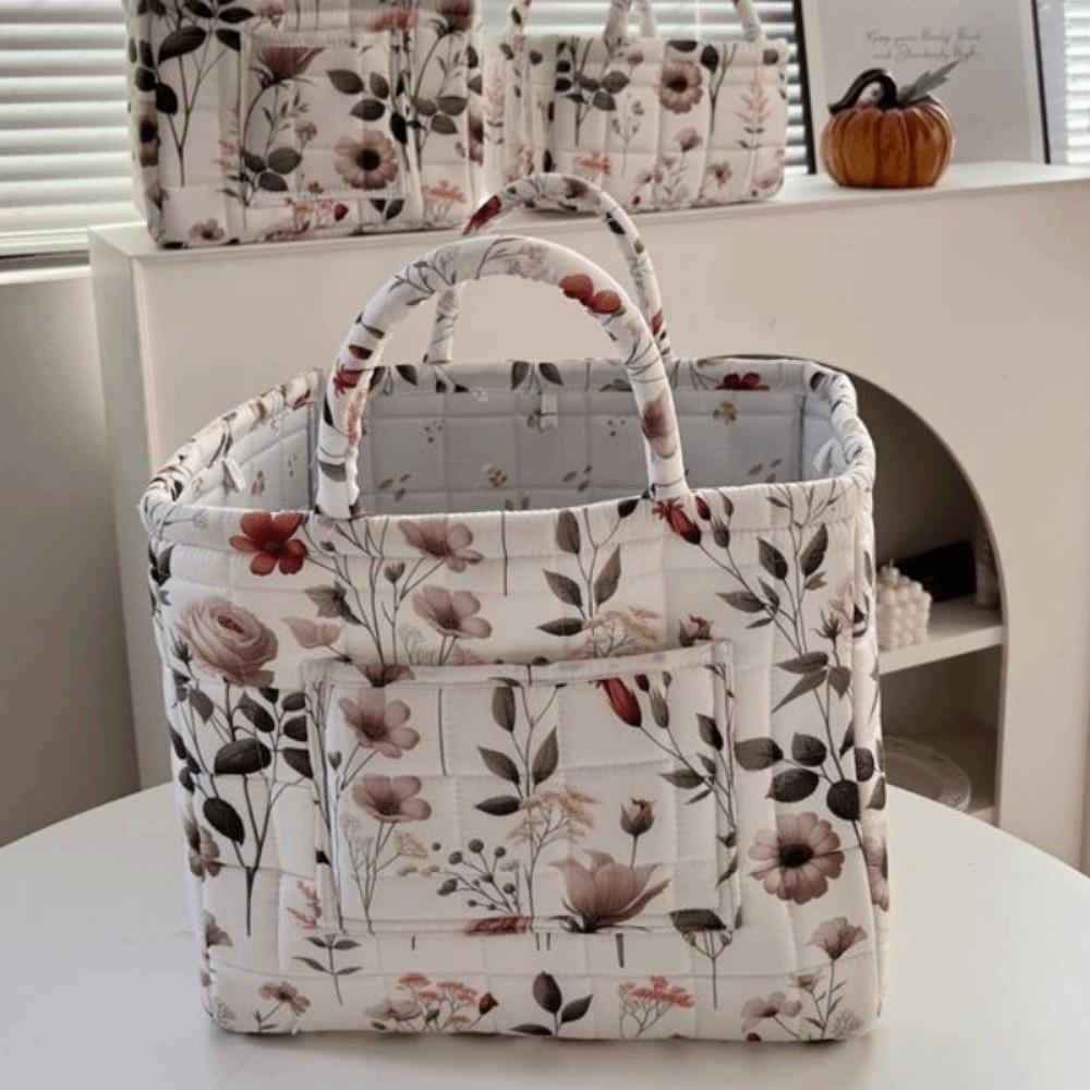 Floral Print Laundry Organizer with Side Pocket Miscellaneous Storage Basket  Shopping