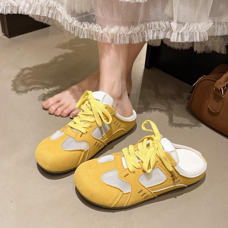 

Lemon yellow bag head slippers women s mesh breathable American retro German training shoes Korean versatile ins trendy new sandals 35 жёлтый
