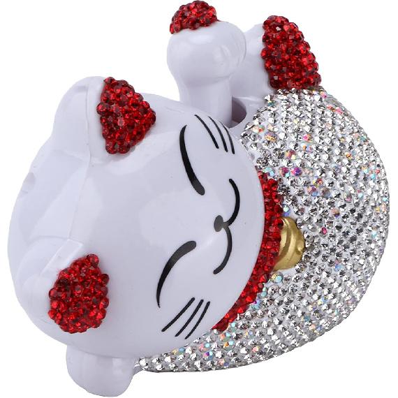 Aramox Lucky Cat Car Ornament, Fortune Lucky Cat Car Interior Decoration Rhinestone Universal Center Console Dashboard Ornament Figurine (Red) красный