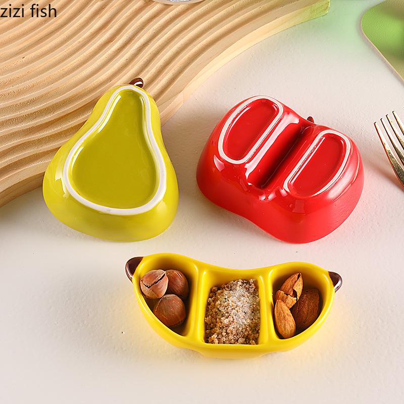 Fruit Shaped Ceramic Seasoning Dish Sauce Dish Dessert Plate Snack Bowl Dipping Dishes Tasting Plate Dim Sum Bowl Fruit Plates