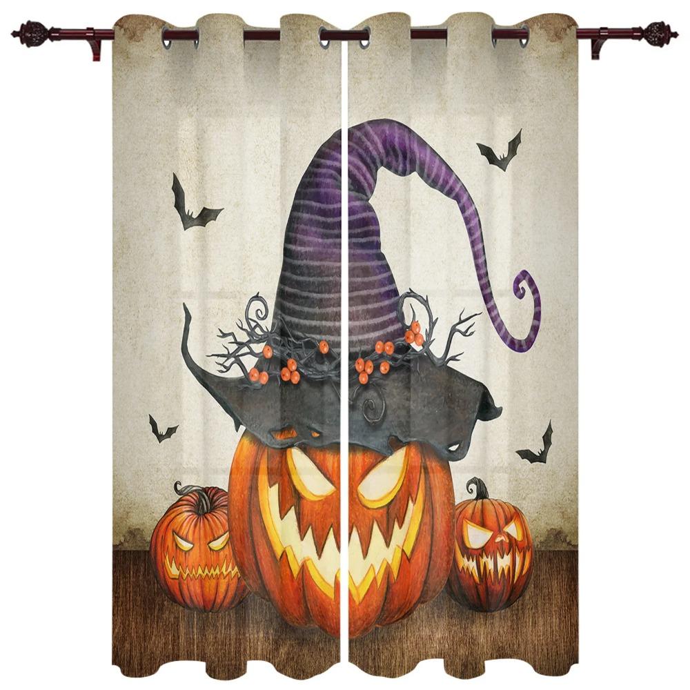 Halloween Horror Pumpkin Bat Curtains for Bedroom Living Room Drapes Kitchen Children's Room Window Curtain Modern Home Decor