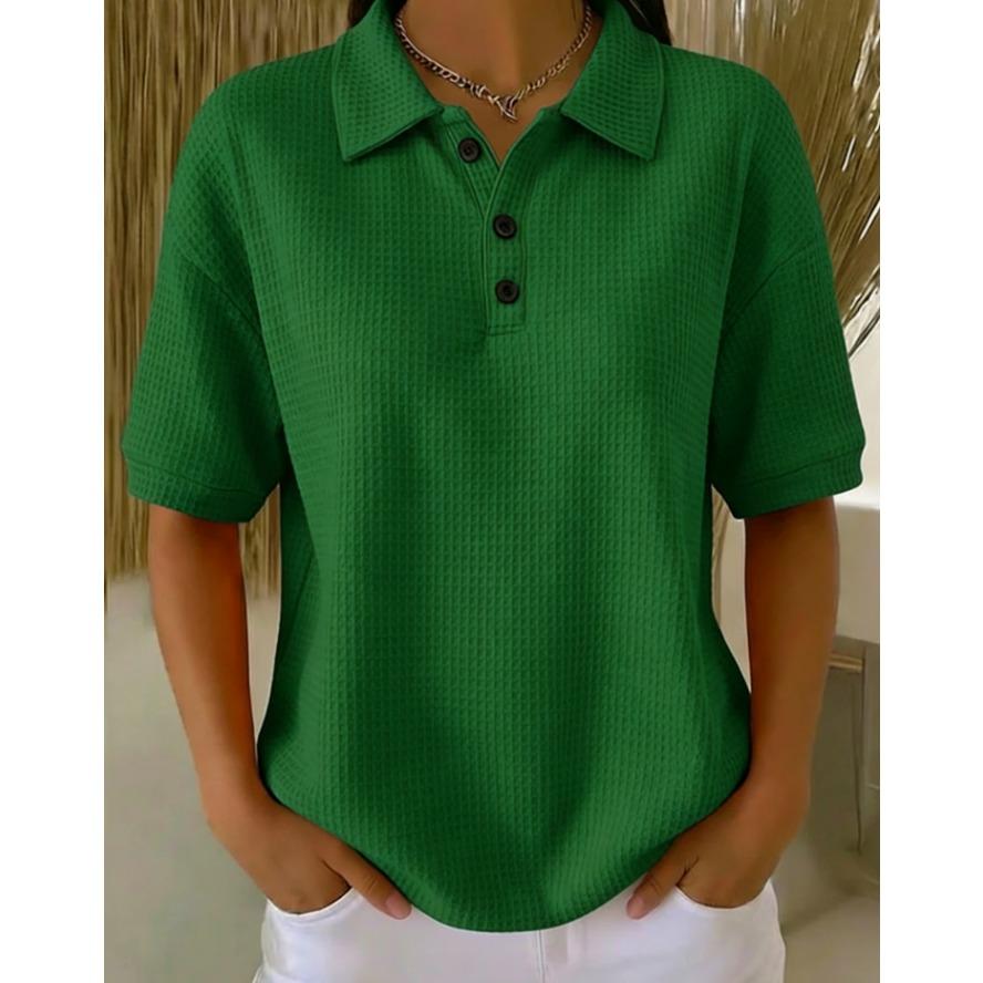 YYFS Camicette e camicie con collo a polo, maniche corte, stampa tinta unita, moda casual estate primavera