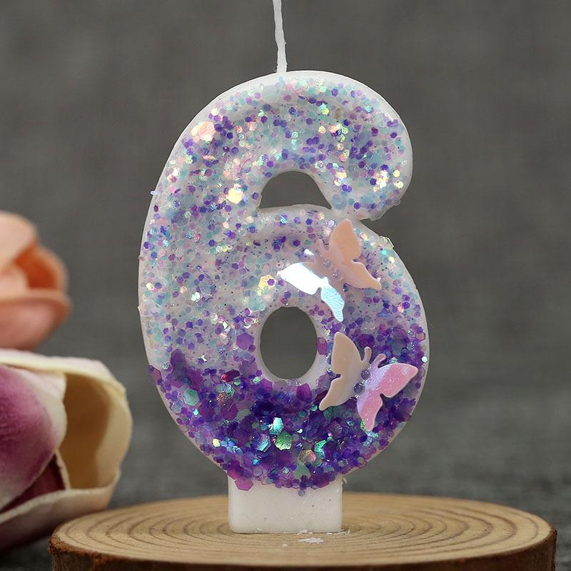 3D Sequin White and Purple Birthday Candles Extended 0-9 Numbers Cake Decoration Candle for Wedding Celebration Party