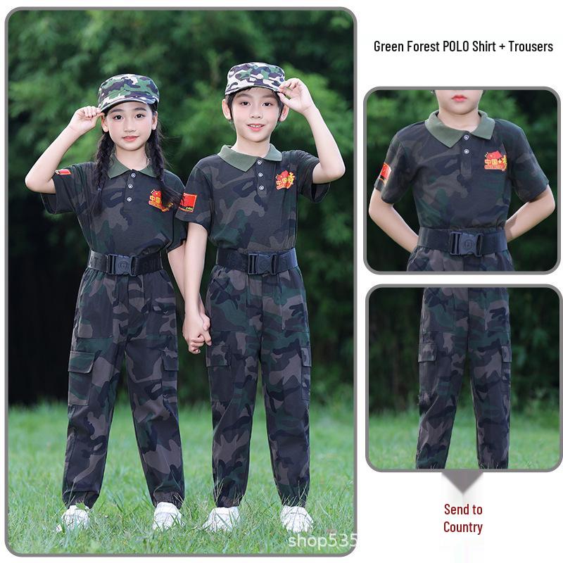 Kids' Camouflage Uniform Set: Spring, Summer, Autumn T-Shirt for Student Camps and Military Training