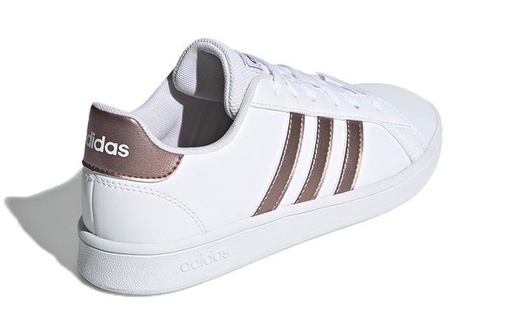 adidas Neo GRAND COURT K Leather Breathable Low Top Skateboard Shoes White Brown Kids' EF0101