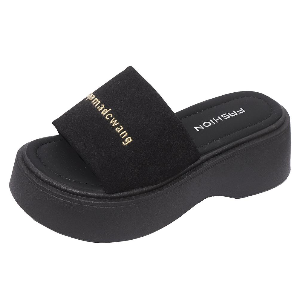 Thick-bottomed cool slippers for women's summer wear 2025 new muffin bottom women's one-word cool slippers