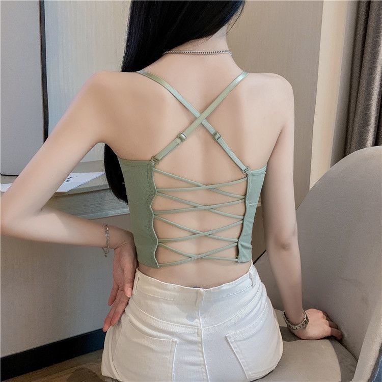 Sexy Damen BHs Rückenfrei Bandage Cross Tank Tops Streetwear Einfarbig Schwarz Weiß Innenunterwäsche Für Mädchen Y2K Tops Mode Damen Dessous Crop Tops