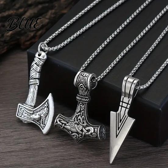 Evil Eye Repellent Jewelry 3Pcs Viking Necklace Hammer Spearhead Ax