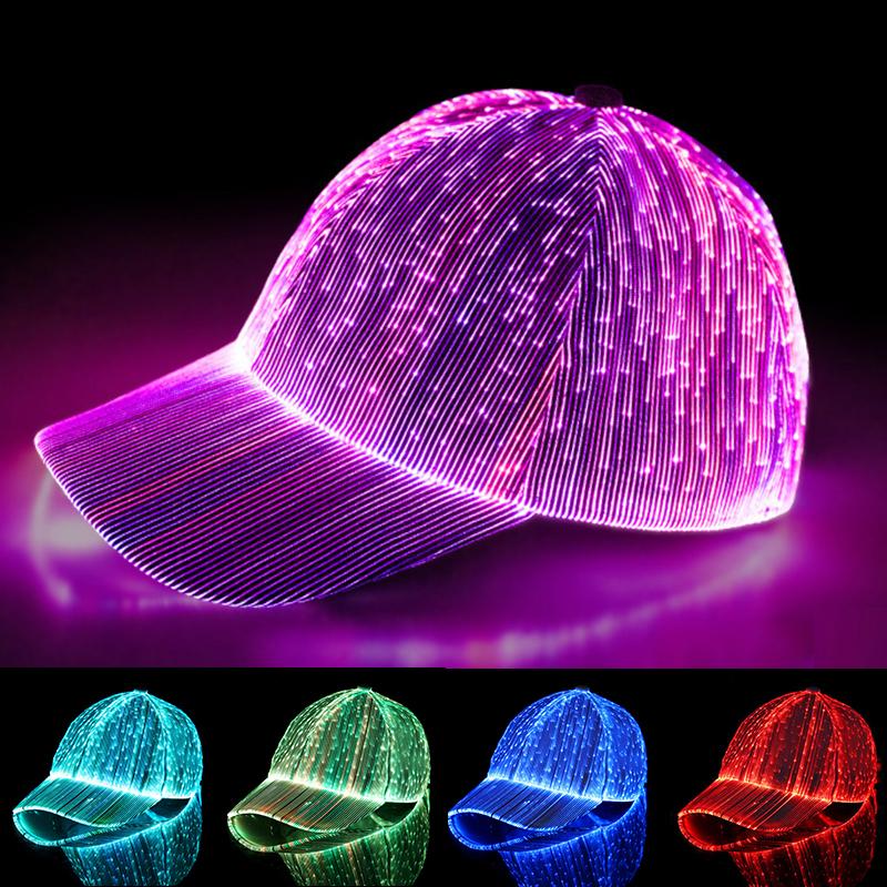 Modische LED-Licht Glasfaser Leuchtende Party Baseballkappe Bar Tanz Leuchtender Hip Hop Paare Outdoor Bekleidung Performance Requisiten