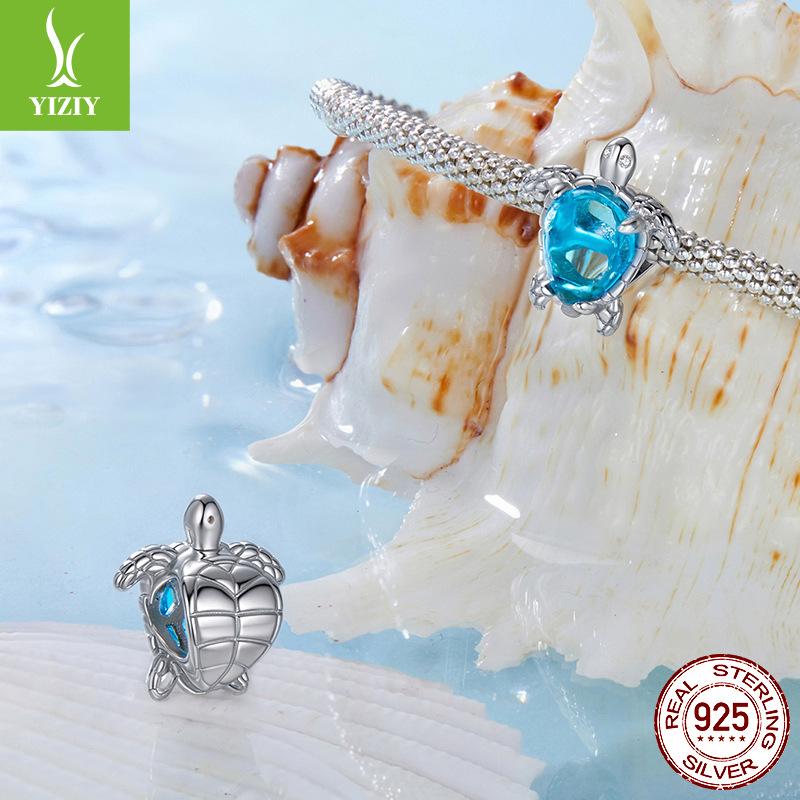 S925 Silver Turtle Beaded Diy Bracelet Beads Ocean Wind Turtle Loose Beads Accessories