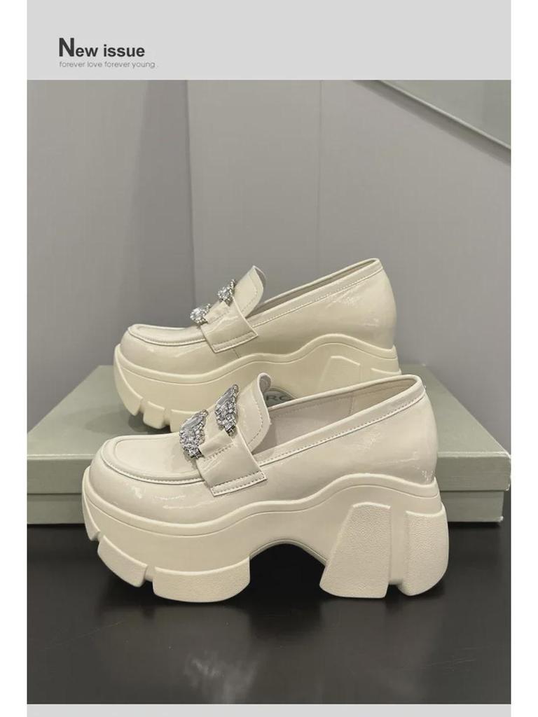 Women's 2025 Spring Thick-soled Slip-on Loafers with Inner Height Boost and Small Platform