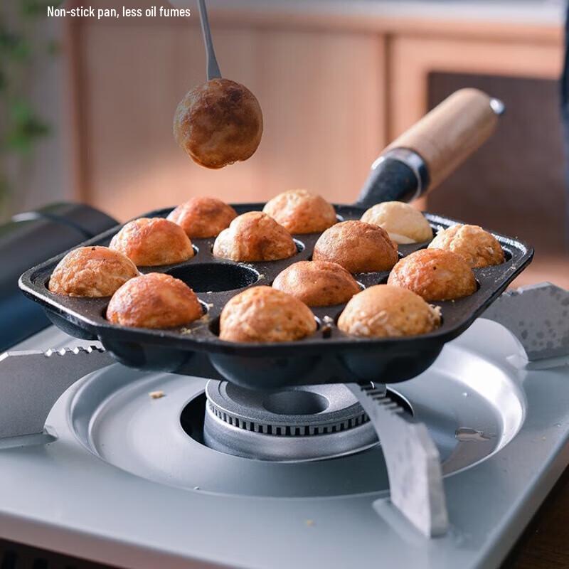Cast Iron Takoyaki Pan with Wooden Handle