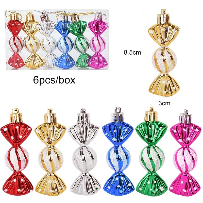 6pcs/box Christmas Candy Pendant Xmas Tree Hanging Ornaments Christmas Decorations For Home 2025 Navidad Noel New Year Kids Gift