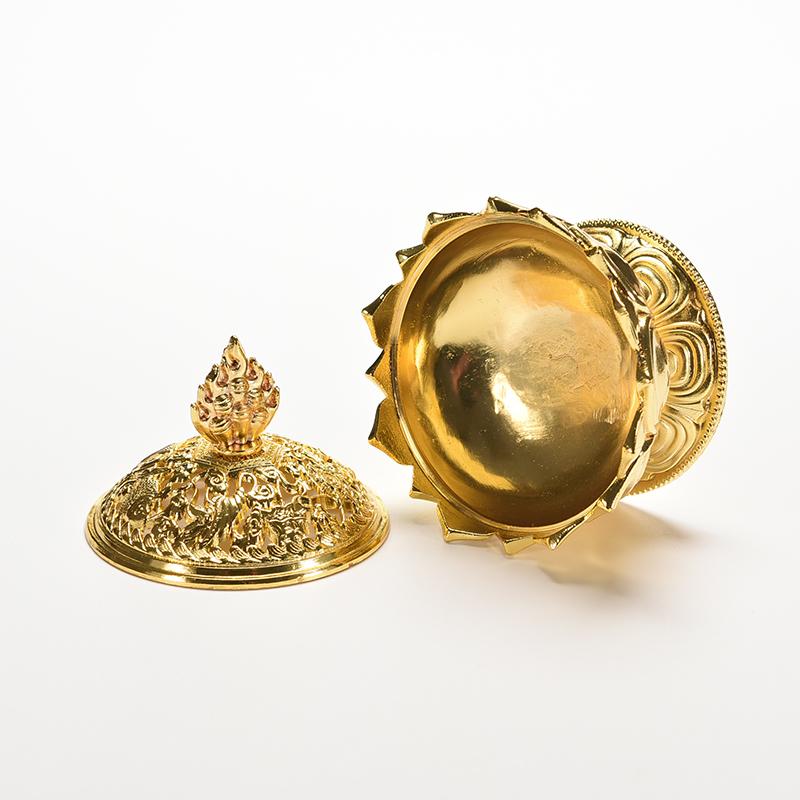 Tibet Sběratelská Bronzová Příznivá Soška ve Tvaru Lotosu Krabička Kadidelnice Censer