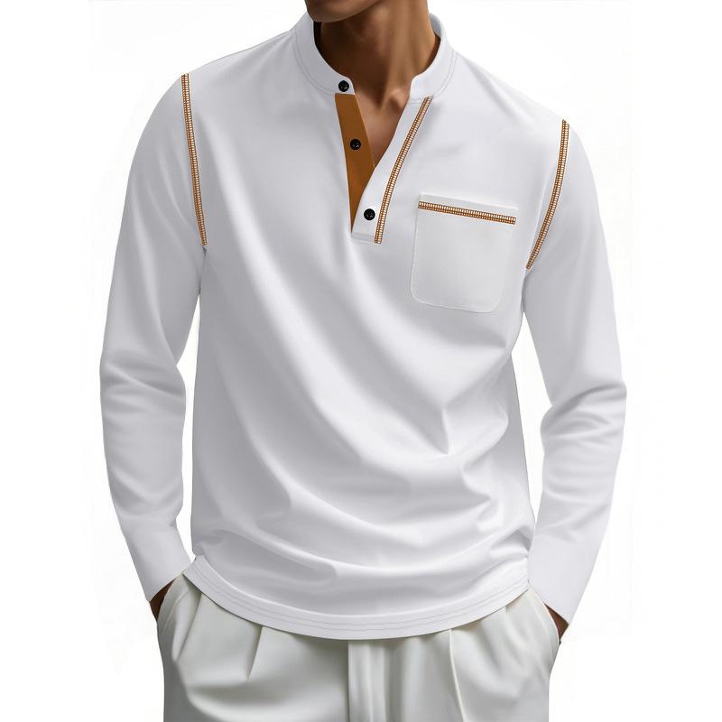 Autumn New Men's Long Sleeve Casual T-Shirt Henley Shirt Color Block  Wholesale
