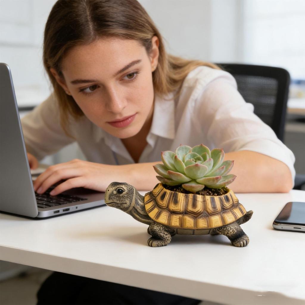 Turtle Planter Cute Animal Decor Plant Pot Garden Planter for Flowers Succulents Cactus Indoor Home Office Bedroom Living Room