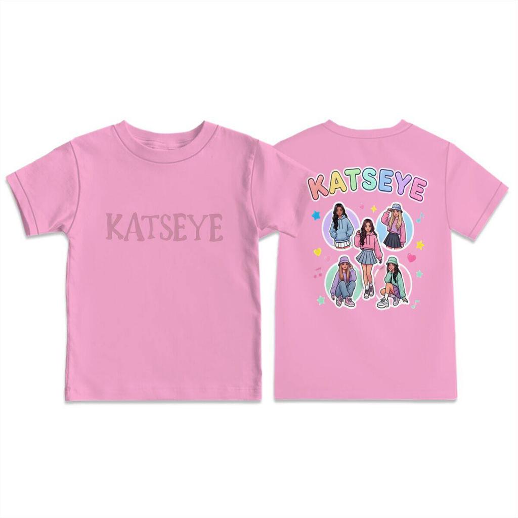 KATSEYE Trendy Girls Printed Childrens Roundneck Shortsleeved Tshirt for Summer Loose and Comfortable Casual Wear