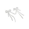 Elegant Korean Zirconia Bow Tassel Stud Earrings for Women