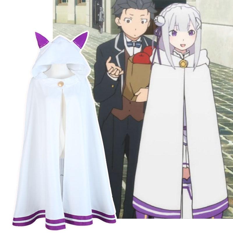 Nádherný plášť Emilia pro cosplay Rezero Stylový plášť s kapucí pro fanoušky anime