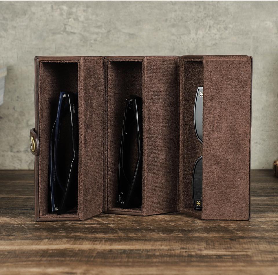 Vintage Crazy Horse Leather Cylindrical Sunglasses Case Set - 3-Piece Handmade Genuine Leather Glasses Holder
