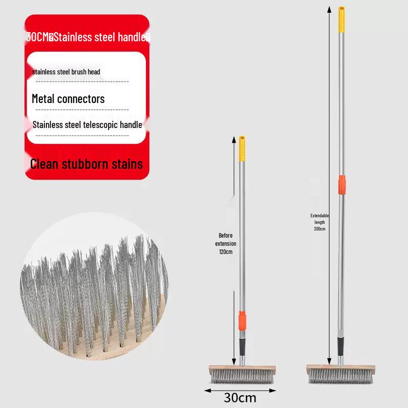 Long-Handled Stainless Steel Wire Brush for Household Floor and Toilet Cleaning
