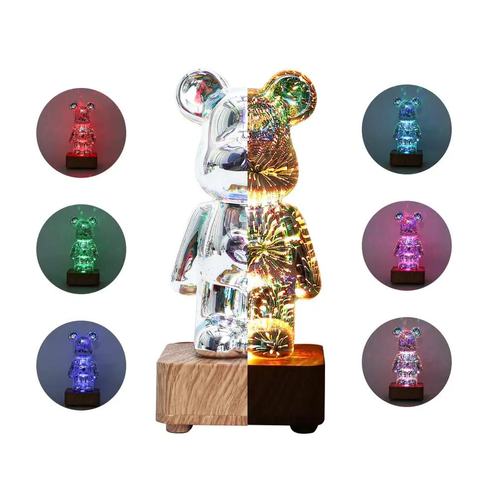 Aesthetic Bear Figure 3D Firework Projector Statue Color Changeable Bear Figurine Sculpture Bedroom Decoration Desk Accessories