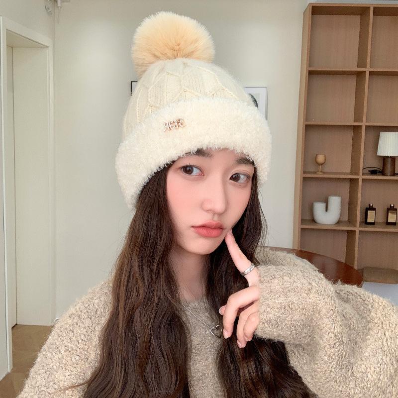 New Autumn and Winter Hat for Women In Winter Rabbit Wool Knitted Hat Outdoor Cold-proof Wool Hat Plus Velvet Windproof and Warm Pull Out Hat