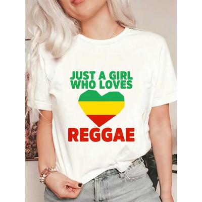 T-shirt Oversize Nera Just A Girl Who Loves Reggae Con Stampa Cuore Rasta Streetwear Casual Per Donne Festival Musicale Abbigliamento da Festa