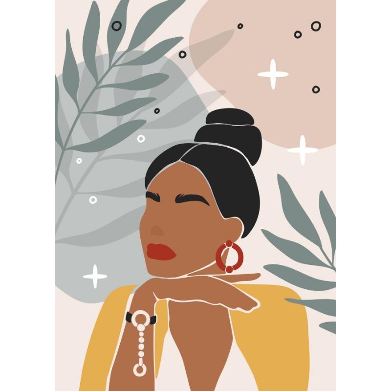 Boho Modern Eclectic Fashion Girl with Plants and Flowers Poster Woman Portrait Canvas Painting Modern Wall Art  Room Home Decor