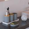 5pcsSimple Plastic Wash Bathroom Set with Bamboo Lid Toothbrush Holder Cup Soap Tray Soap Dispenser Kit Set Household Items Gift