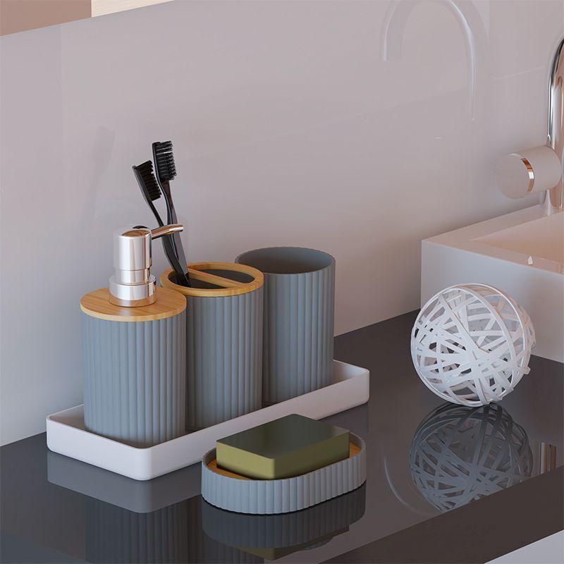 5pcsSimple Plastic Wash Bathroom Set with Bamboo Lid Toothbrush Holder Cup Soap Tray Soap Dispenser Kit Set Household Items Gift