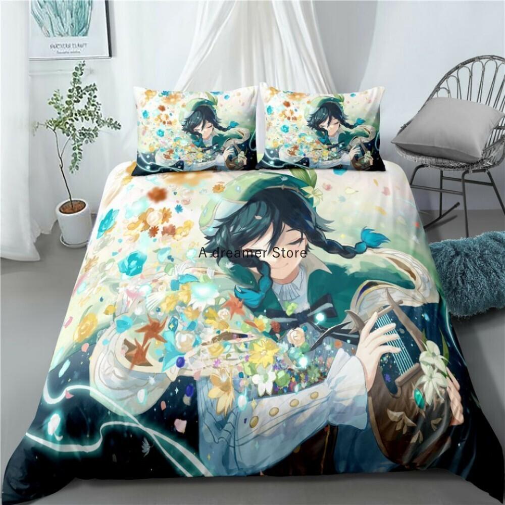 Genshin Impact Sleep Bedding Collection Cartoon Anime Bedspread Cover Single Size Size Double Size Size Kids Boys Luxury Three-Dimensional Bed Linen