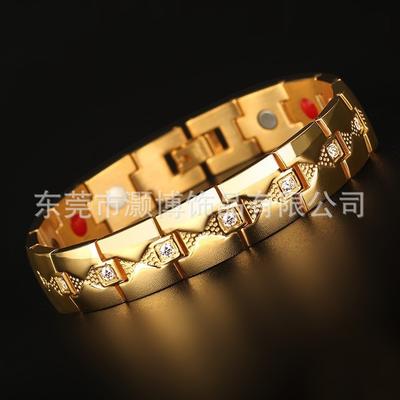 Magnetic Titanium Steel Bracelet With Cubic Zirconia Men Geometric Style Stainless Energy Jewelry