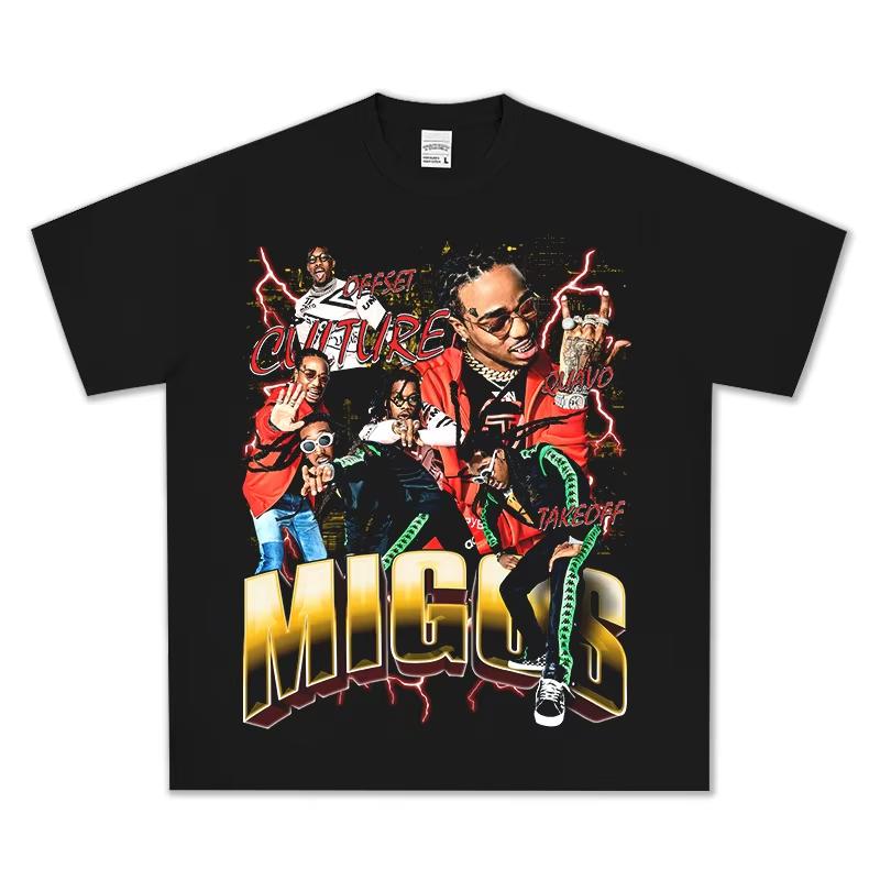 Migos Culture Graphic TShirt Unisex Oversized Hip Hop Streetwear Cotton Casual Vintage Tee Rapper Fans Fashion Loose Top S