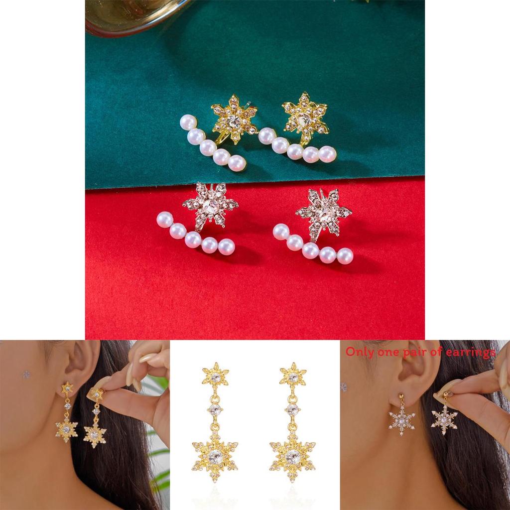Elegant Snowflake Drop Earrings With Zircon Stones For Women Holiday Party Accessories