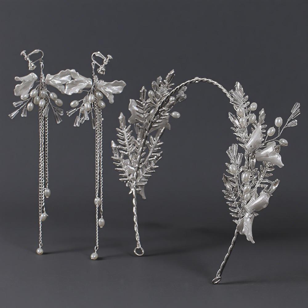 Handmade Bridal Headwear Earring Set Tassels Earring Flower Headbands  Female Decoration