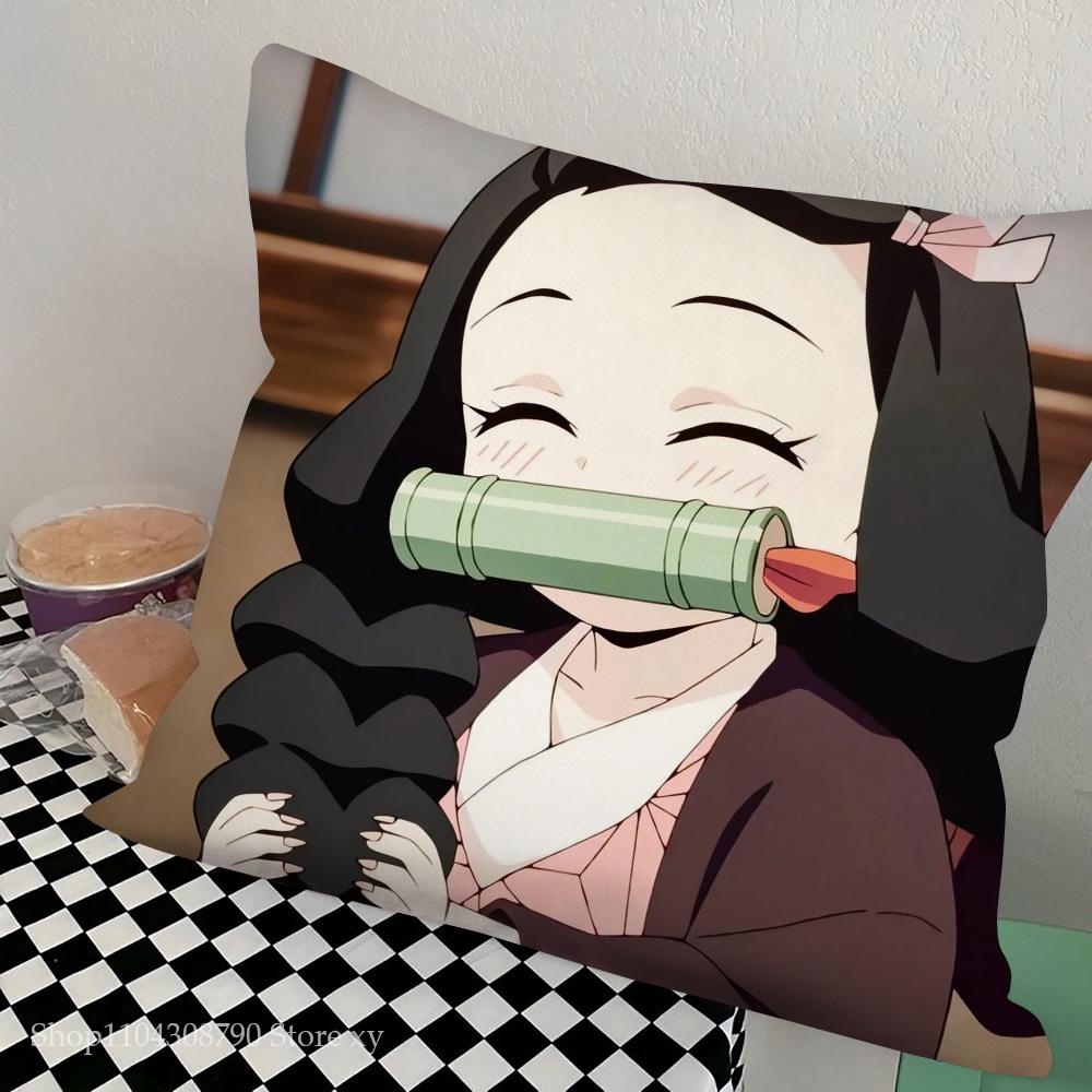 Nezuko Animation Demo Slayer Klinge Kissenbezug Quadratisches Kissen Schlafzimmer Sofa Freizeit Komfort Kissen Auto Wohnzimmer Heimdekoration