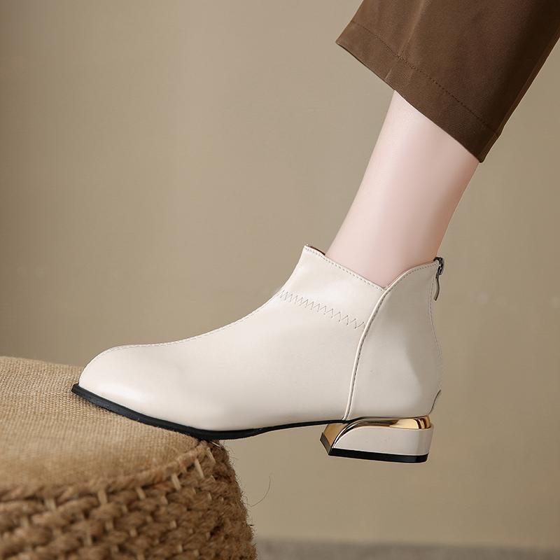 New Autumn Booties Women's Round Toe Spliced Rear Zipper Soft Sole Anti-Slip Wear-Resistant Ankle Boots