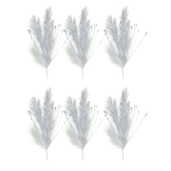 6 Pcs Faux Pampas Grass Decor 17.7" Short Fluffy Fake Pompas Branches Multicolor Artificial