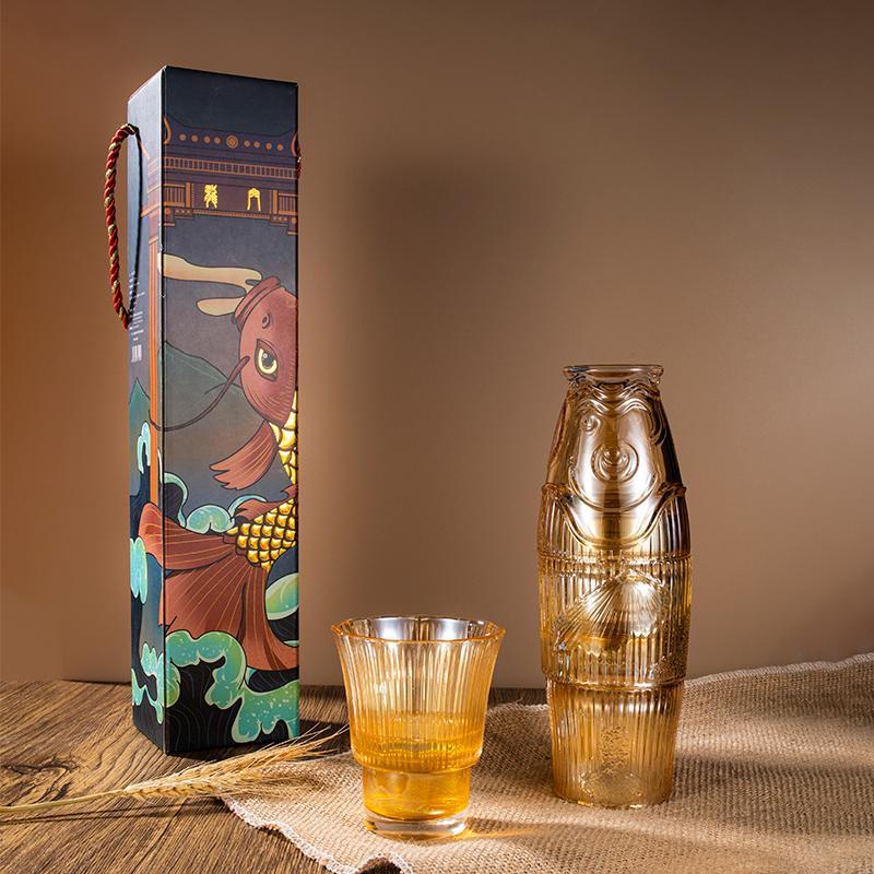 Dragon Gate Golden Carp Glass Cup 4-Piece Set