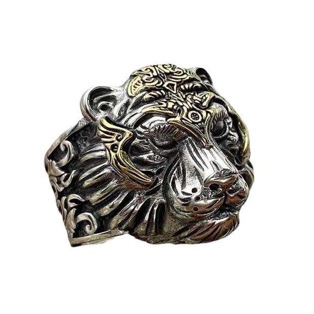Retro Eye of God Tiger Head Zodiac Ring: Men's Adjustable Open Design