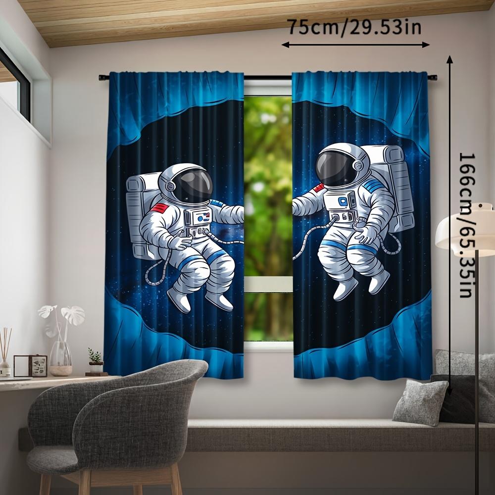 2pcs Astronaut Space Adventure Curtains   Contemporary Style   Rod Pocket   Semi-Sheer   All-Season   Machine Washable   Woven Polyest