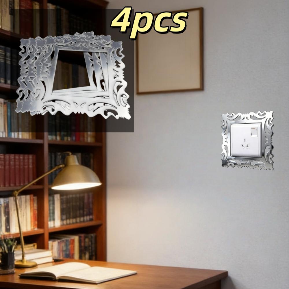 

4PCS 15X15cm Switch Sticker Photo Frame Mirror Style Wall Stickers Decor Wall Decoration Home Decor 4pcs срібний