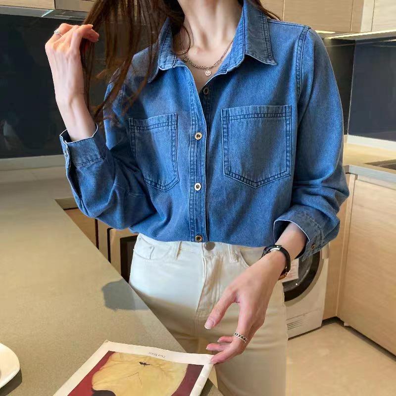 Women's Plus Size Retro Denim Shirt Jacket - Loose Layered Long Sleeve for Spring, Autumn, and Winter