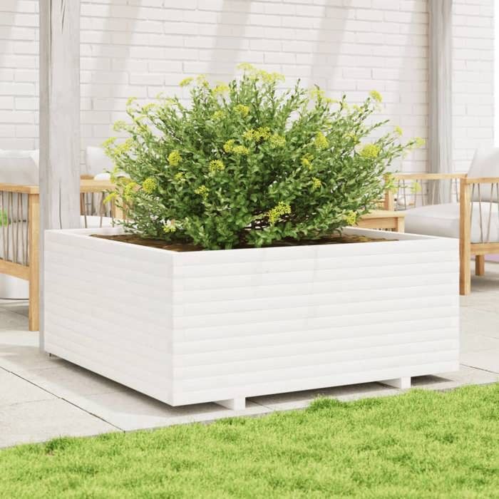 VidaXL Planter White 110x110x49.5 Cm Solid Pine Wood, Outdoor Planter, Flower Box, Tomato Planter, Planter 3282545