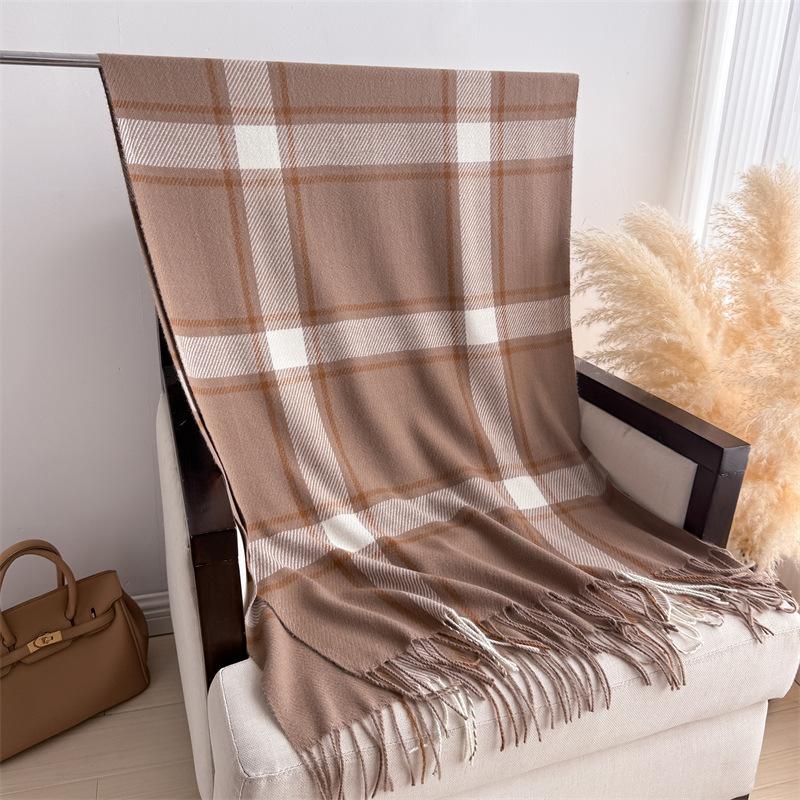 Korean Version Of Simple And Generous Imitation Cashmere Plaid Warm Shawl Scarf Autumn And Winter Fashion Atmosphere Versatile Fringed Scarf