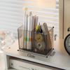 Large-Capacity Transparent Acrylic Pen Holder with Compartments for Office Stationery
