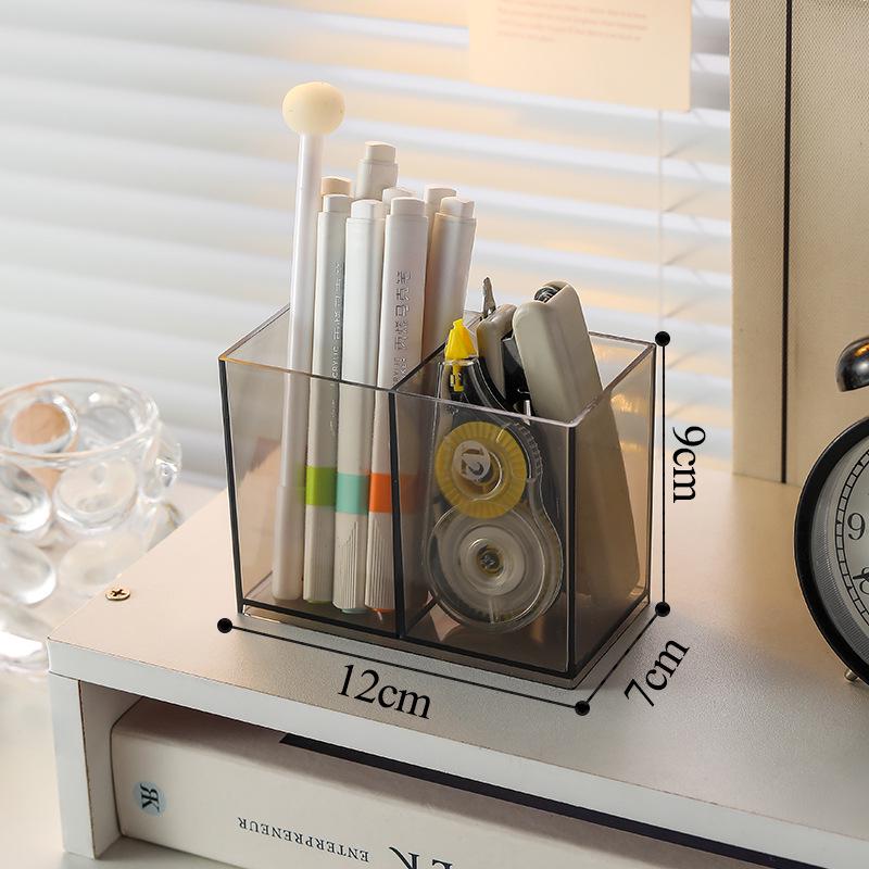 Large-Capacity Transparent Acrylic Pen Holder with Compartments for Office Stationery