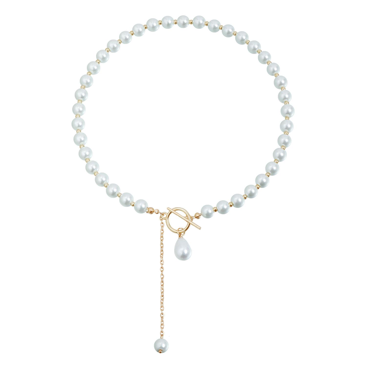 Baroque imitation glass pearl necklace, personalized simple tassel OT buckle necklace золотой